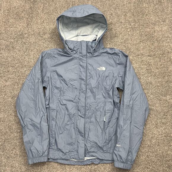 The North Face Rain Jacket Womens Medium Blue HyVent Hooded Waterproof Packable - Picture 1 of 14